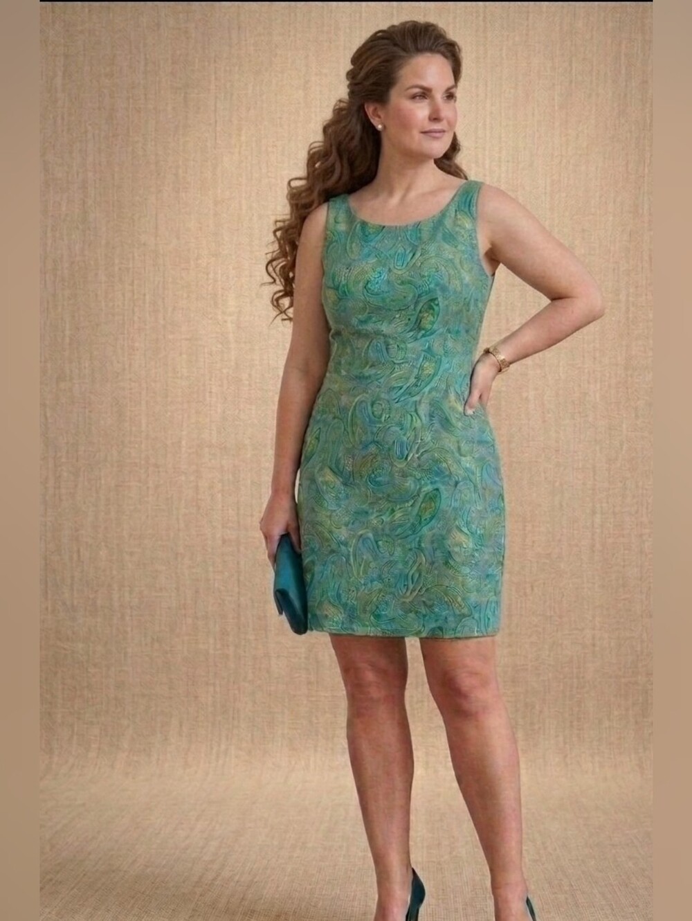 Jones New York Vibrant Green Paisley Sleeveless Shift Dress Size XL Cotton